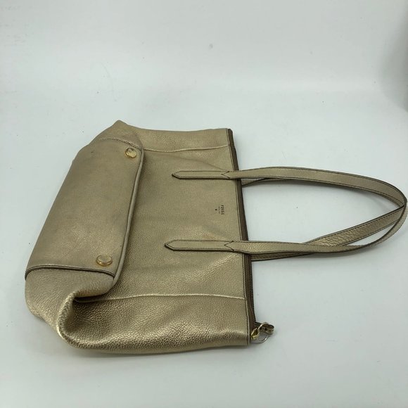 Fossil Gold Tote Shoulder Bag | Medium Size, Leather - Picture 4 of 7